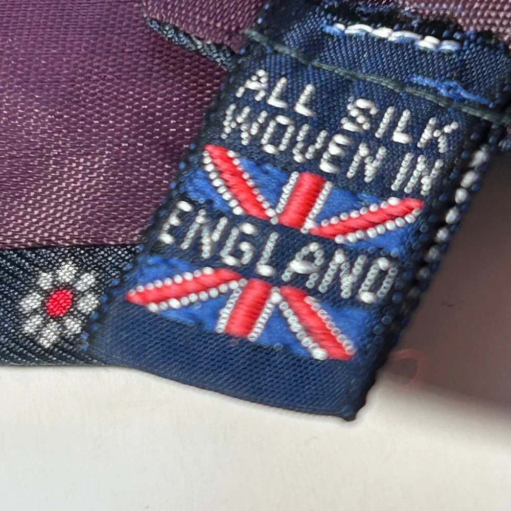 Pride of England Men Navy Blue Silk Tie Floral Medallion Dark Academia Retro Vtg